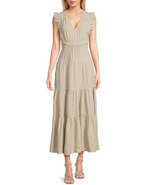 DKNY Ruffled Linen-Blend Maxi Dress - Natural