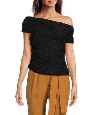 BCBGMAXAZRIA Asymmetric Ruched Top - Black