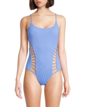 Red Carter Side Cut-out One-piece Swimsuit - Blue