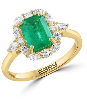 Effy 14K, 0.48 Tcw Diamond & 1.23 Tcw Natural Emerald Ring - Blue