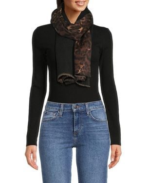 Amicale Cheetah Print Merino Wool & Cashmere Scarf - Black