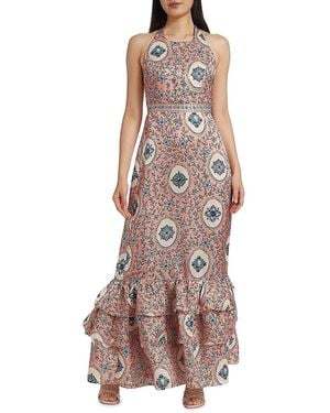 Agua Bendita Magnolia Cofre Floral Ruffle-Hem Maxi Dress - Multicolour