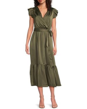 Sam Edelman Fluid Satin V-Neck Midi-Dress - Green