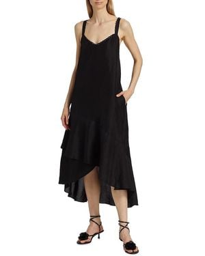 Kobi Halperin Aubrey Linen-blend High-low Midi-dress - Black