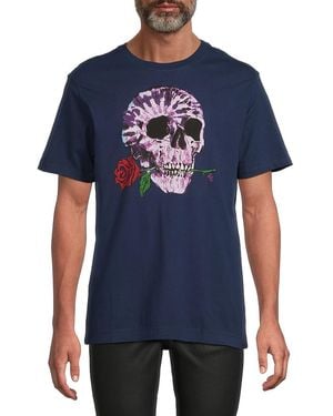 Robert Graham Tie-Dye Skull Cotton Crewneck T-Shirt - Blue