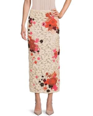 Valentino Embroidered Floral Cotton Midi-Skirt - White
