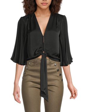 Ramy Brook Pleated-Sleeve Tie-Front Top - Black