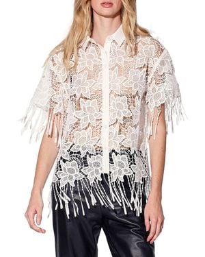 Walter Baker Sheer Floral Fringe Lace Button Shirt - White