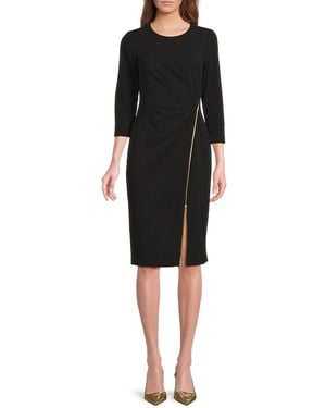 Calvin Klein Asymmetric Zip Crepe Sheath Dress - Black