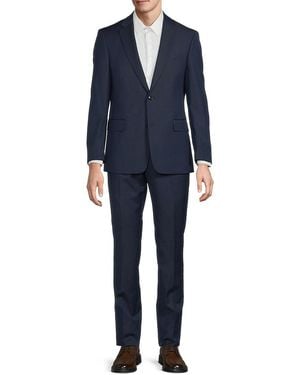 Saks Fifth Avenue Modern Fit Mini-Check Wool-Blend Suit - Blue