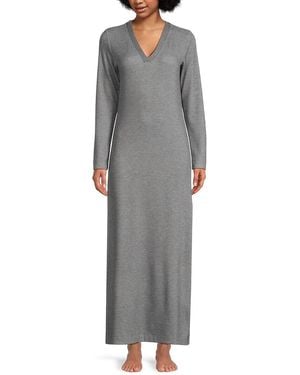 Natori V Neck Sweatshirt Maxi Dress - Grey