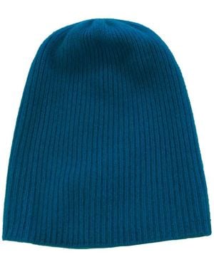 Portolano Ribbed Knit Slouchy Cashmere Beanie - Blue