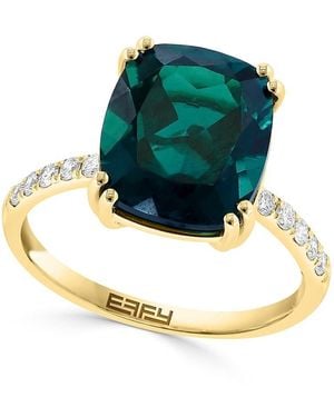 Effy 14K, Lab-Grown Emerald & 0.2 Tcw Lab-Grown Diamond Ring - Multicolor