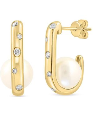 Effy 14K, Freshwater Pearl & Diamond Drop Earrings - Metallic