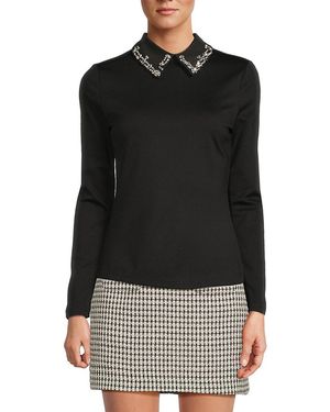 Lea & Viola Embellished-Collar Knit Top - Black