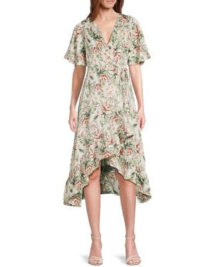 Subtle Luxury Floral Wrap High-Low Midi-Dress - Natural