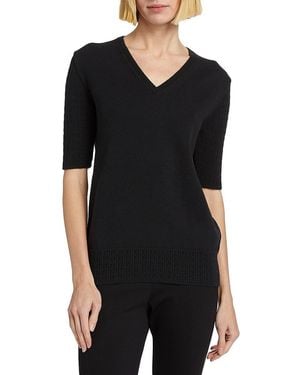 Saks Fifth Avenue Cotton-Blend V-Neck T-Shirt - Black