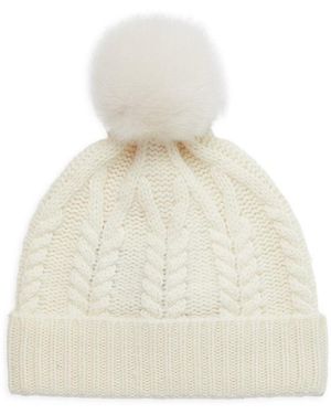 AMICALE Red Cashmere Shearling Pom newest Pom Cableknit Beanie Hat $195