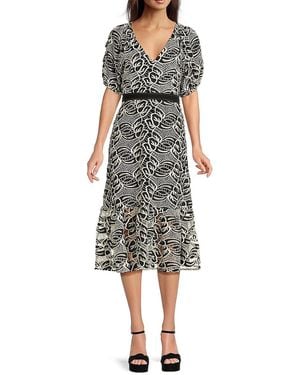Sam Edelman Embroidered Puff-sleeve Midi-dress - Multicolor
