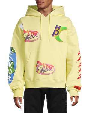 Heron Preston Graphic Drawstring Cotton Hoodie - Yellow