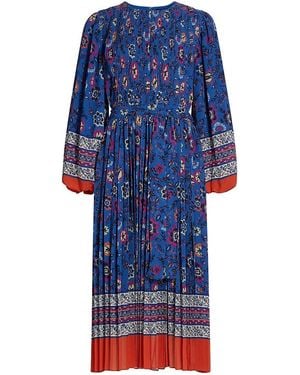 Tahari The Cecilia Pleated Printed Dress - Blue