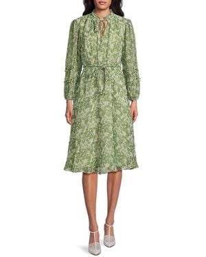 Mikael Aghal Printed Tie-Waist Midi-Dress - Green
