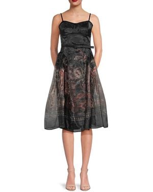 BCBGMAXAZRIA Printed Belted Midi-Dress - Black