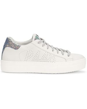 P448 Thea Glitter Heel Tab Perforated Leather Platform Trainers - White