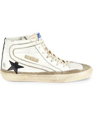 Golden Goose Slide Metallic Logo Mid Top Sneakers