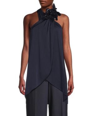 Emanuel Ungaro Halter-Neck Silk-Blend Blouse - Blue