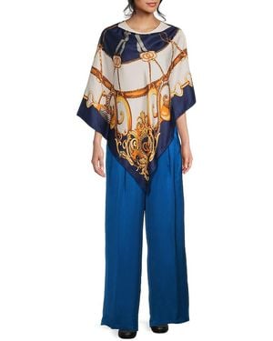 La Fiorentina Baroque Print Satin Poncho - Blue