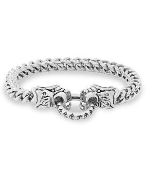 Anthony Jacobs Stainless Steel Double Dragon Head Wheat Chain Bracelet - White