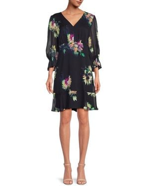 DKNY Floral A-Line Knee-Length Dress - Black