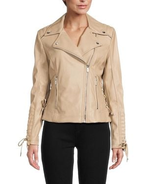 Guess Faux Leather Biker Jacket - Brown