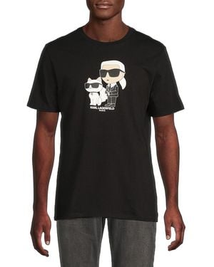Karl Lagerfeld Karl & Choupette Graphic Cotton T-Shirt - Black
