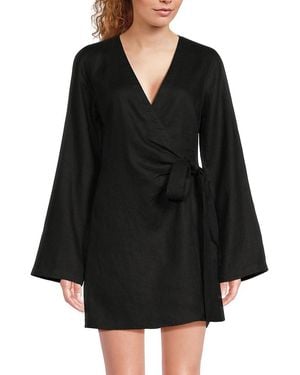 Saks Fifth Avenue 100% Linen Mini Wrap Dress - Black