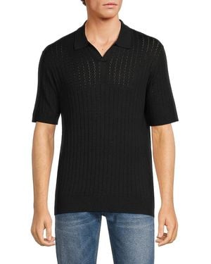 Tahari Open Knit Polo - Black