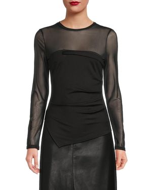 Lea & Viola Asymmetric Semi Sheer Top - Black
