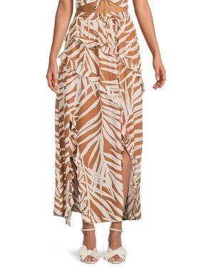 Vintage Havana Printed Rayon Ruffle Maxi Skirt - Multicolour