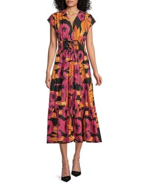 10 Crosby Derek Lam Fatima Floral Cotton Midi-Dress - Red