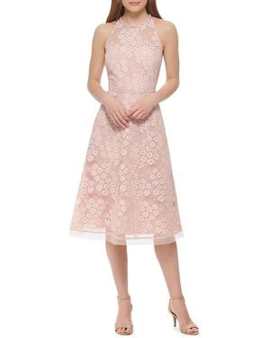 Vince Camuto Floral Lace Fit & Flare Midi Dress - Pink