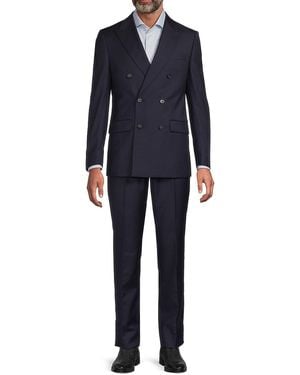 Calvin Klein Solid Double-Breasted Slim-Fit Suit - Blue