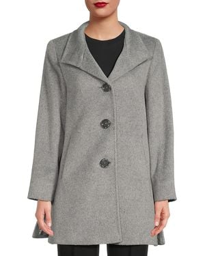 Cinzia Rocca Waterfall Collar Wool Blend Short Coat - Grey