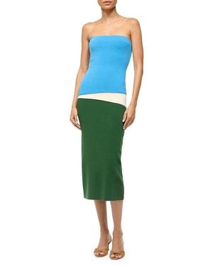 STAUD La Serena Colorblocked Strapless Midi-Dress - Green