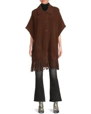 NVLT Fringe-Hem Cape - Brown