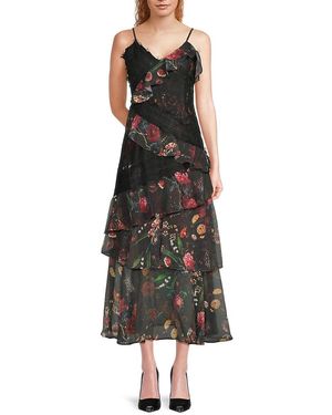 AREA STARS Anais Floral Ruffled Lace Midi-Dress - Black