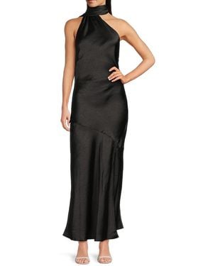 Bebe Sash Cowlback Satin Maxi Dress - Black