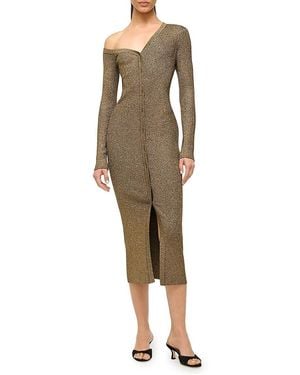 STAUD Craftsman Metallic Rib-Knit Asymmetric Sweaterdress - Natural