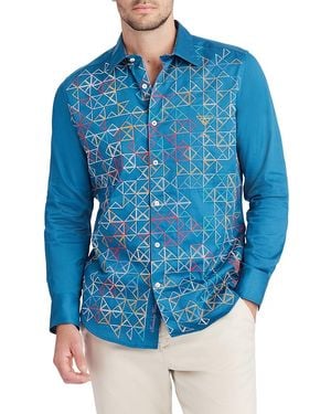 Robert Graham Shake & Stir Geometric Cotton Button-Front Shirt - Blue