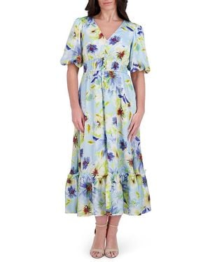 Kensie Floral Chiffon A-Line Midi-Dress - Blue